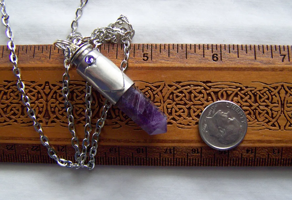 Amethyst Heart Silver Bullet Jewelry Pendant