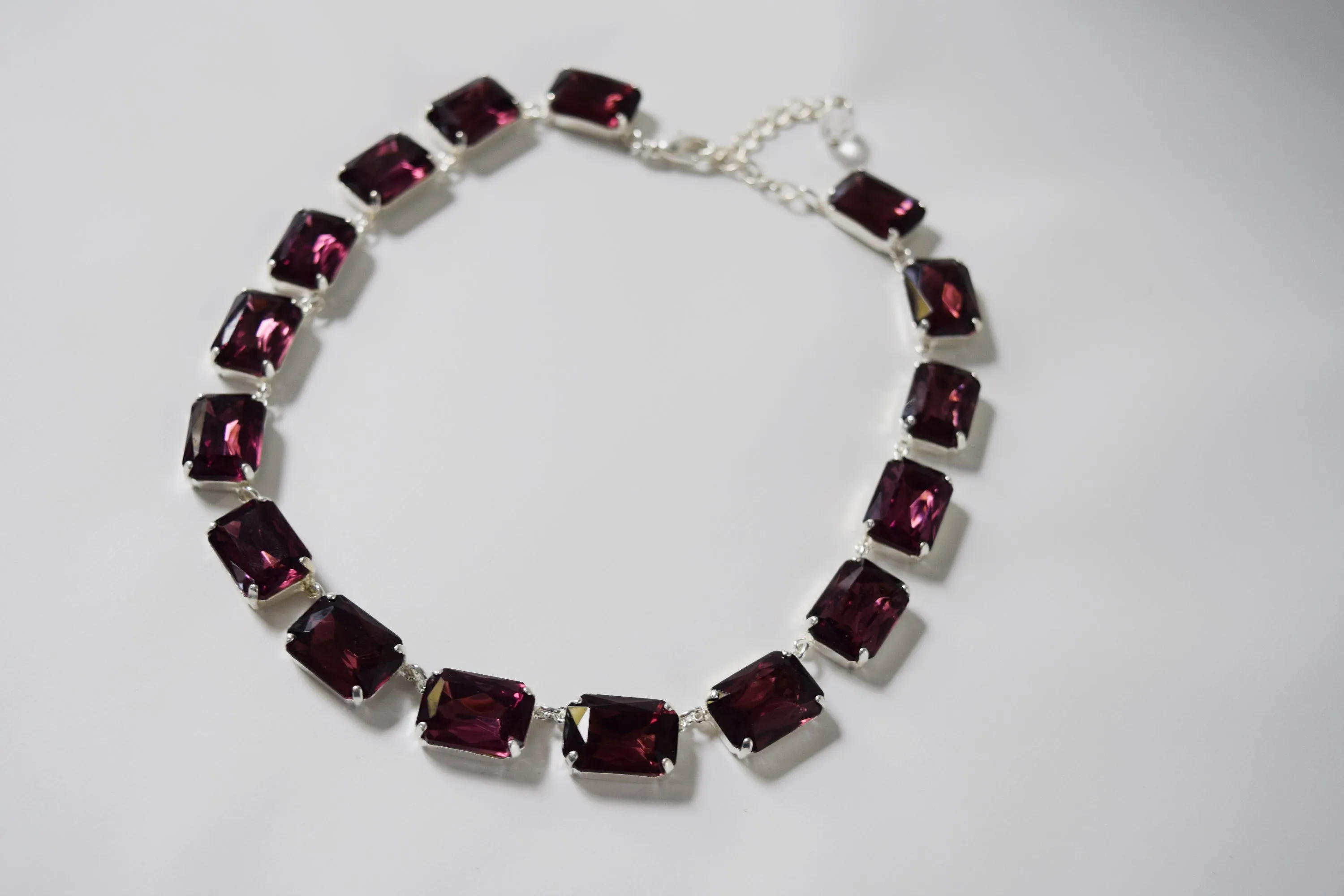 Amethyst Purple Crystal Collet Necklace - Large Octagon