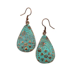 Anju Copper Patina Earrings Turquoise Floral and Vine