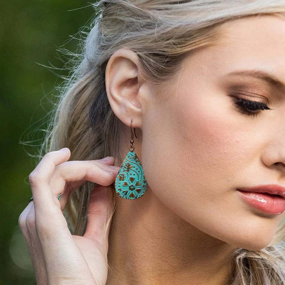 Anju Copper Patina Earrings Turquoise Floral and Vine