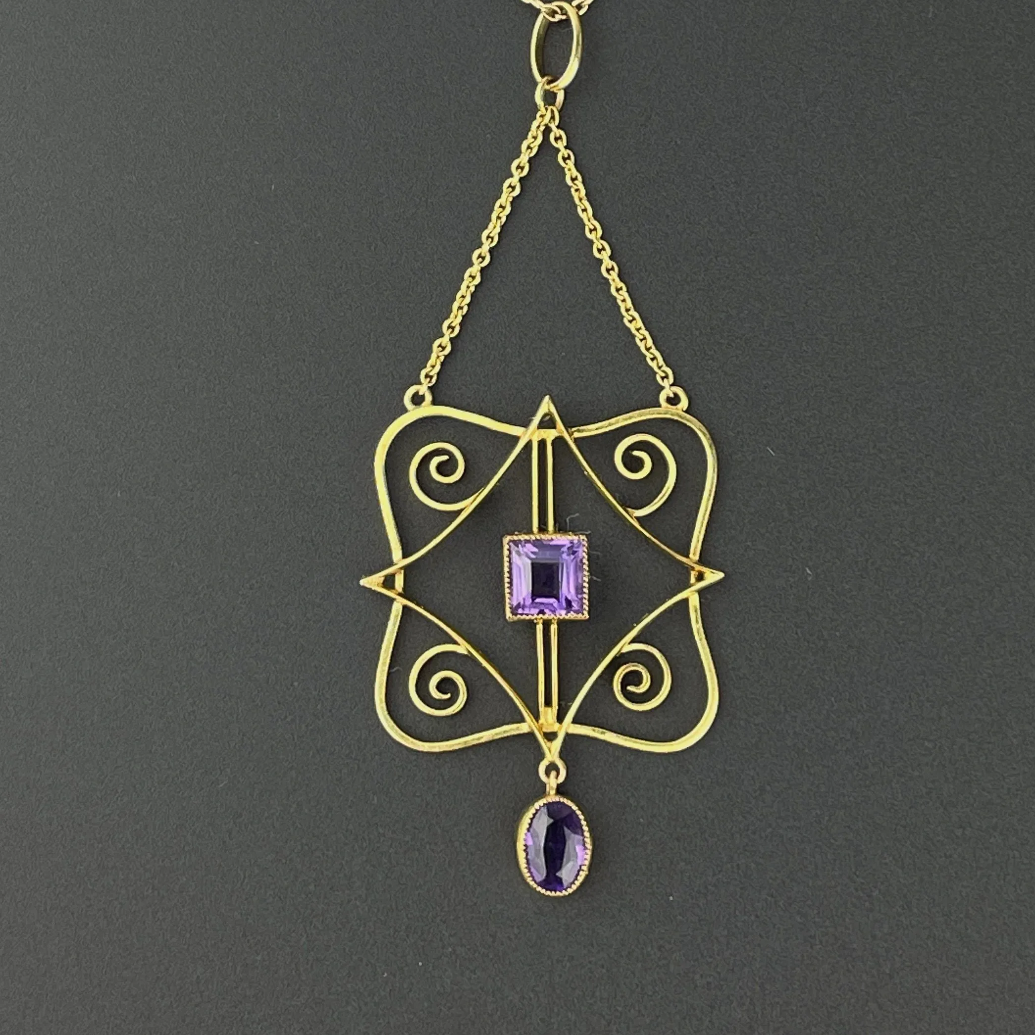 Antique Art Nouveau Gold Amethyst Lavaliere Pendant Necklace