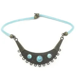 Antique Brass & Aqua Leather Necklace