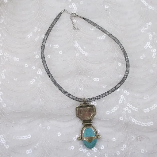 Antique Silver & Turquoise Pendant Necklace