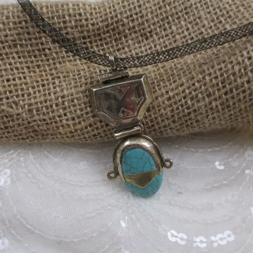 Antique Silver & Turquoise Pendant Necklace