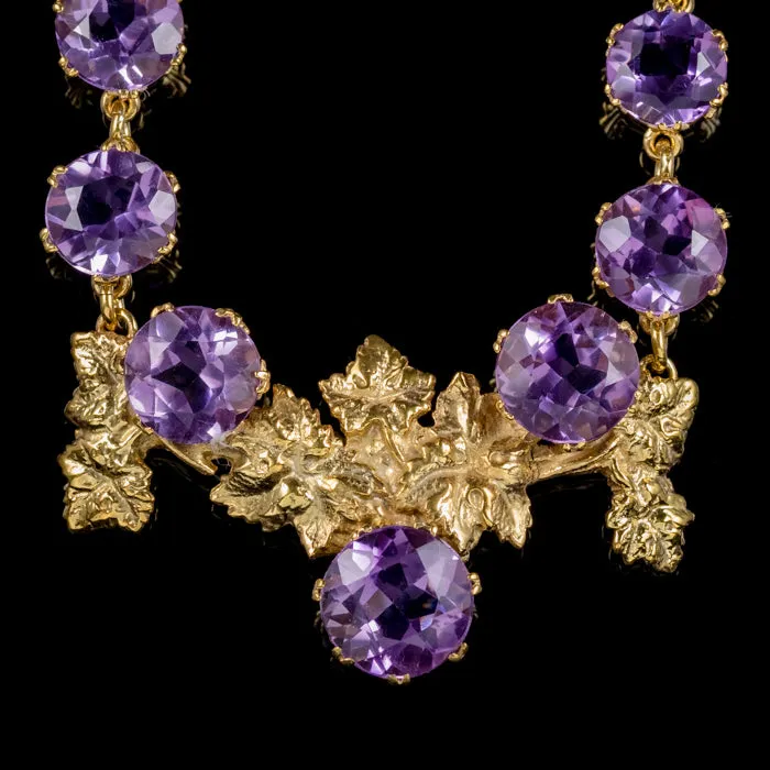 Antique Victorian Amethyst Grape Vine Necklace 18Ct Gold On Silver Circa 1900