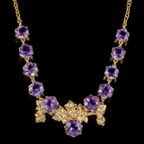 Antique Victorian Amethyst Grape Vine Necklace 18Ct Gold On Silver Circa 1900