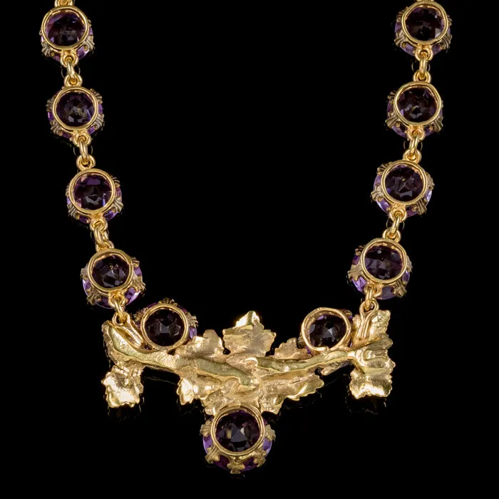 Antique Victorian Amethyst Grape Vine Necklace 18Ct Gold On Silver Circa 1900