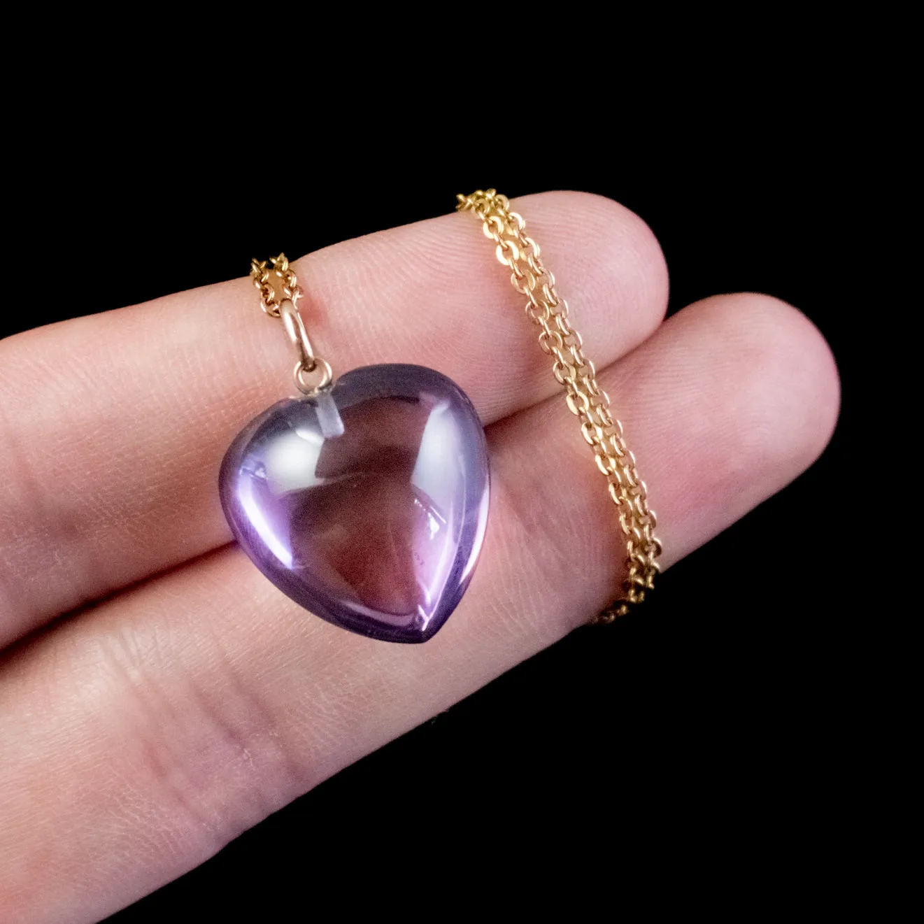 Antique Victorian Amethyst Heart Pendant Necklace 9Ct Gold Circa 1900