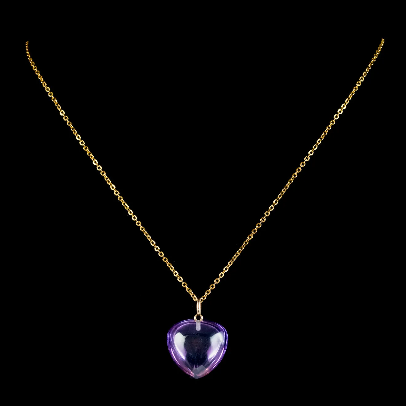 Antique Victorian Amethyst Heart Pendant Necklace 9Ct Gold Circa 1900