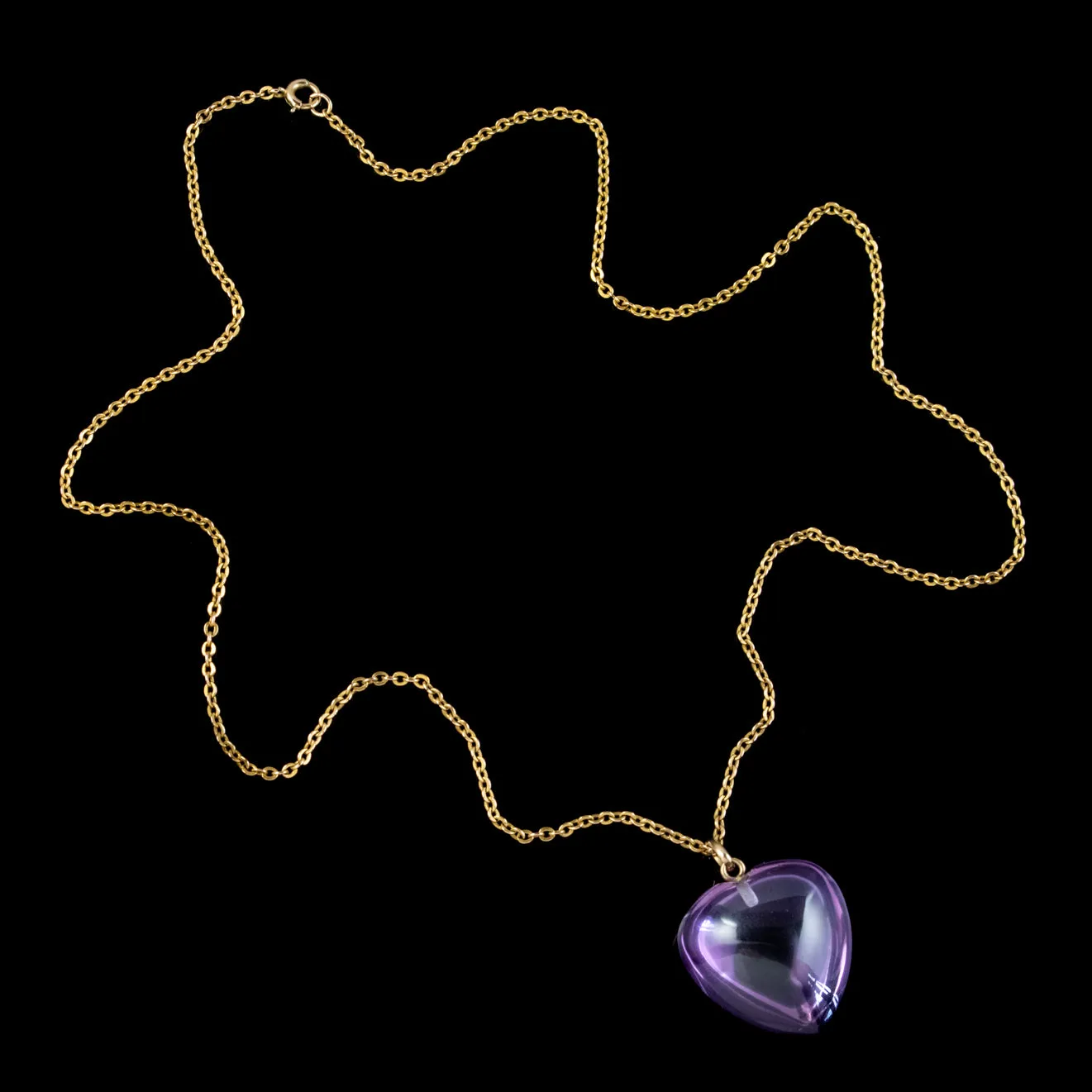 Antique Victorian Amethyst Heart Pendant Necklace 9Ct Gold Circa 1900