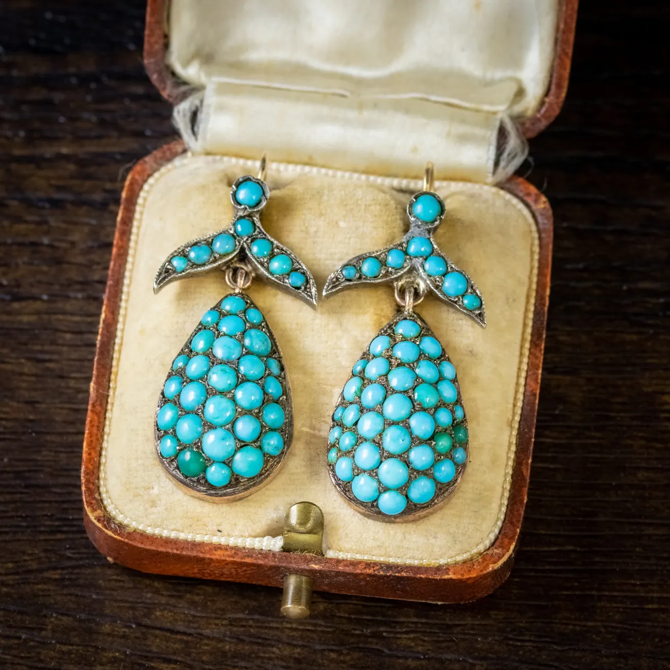 Antique Victorian Turquoise Fruit Drop Earrings 18Ct Gold Circa 1870