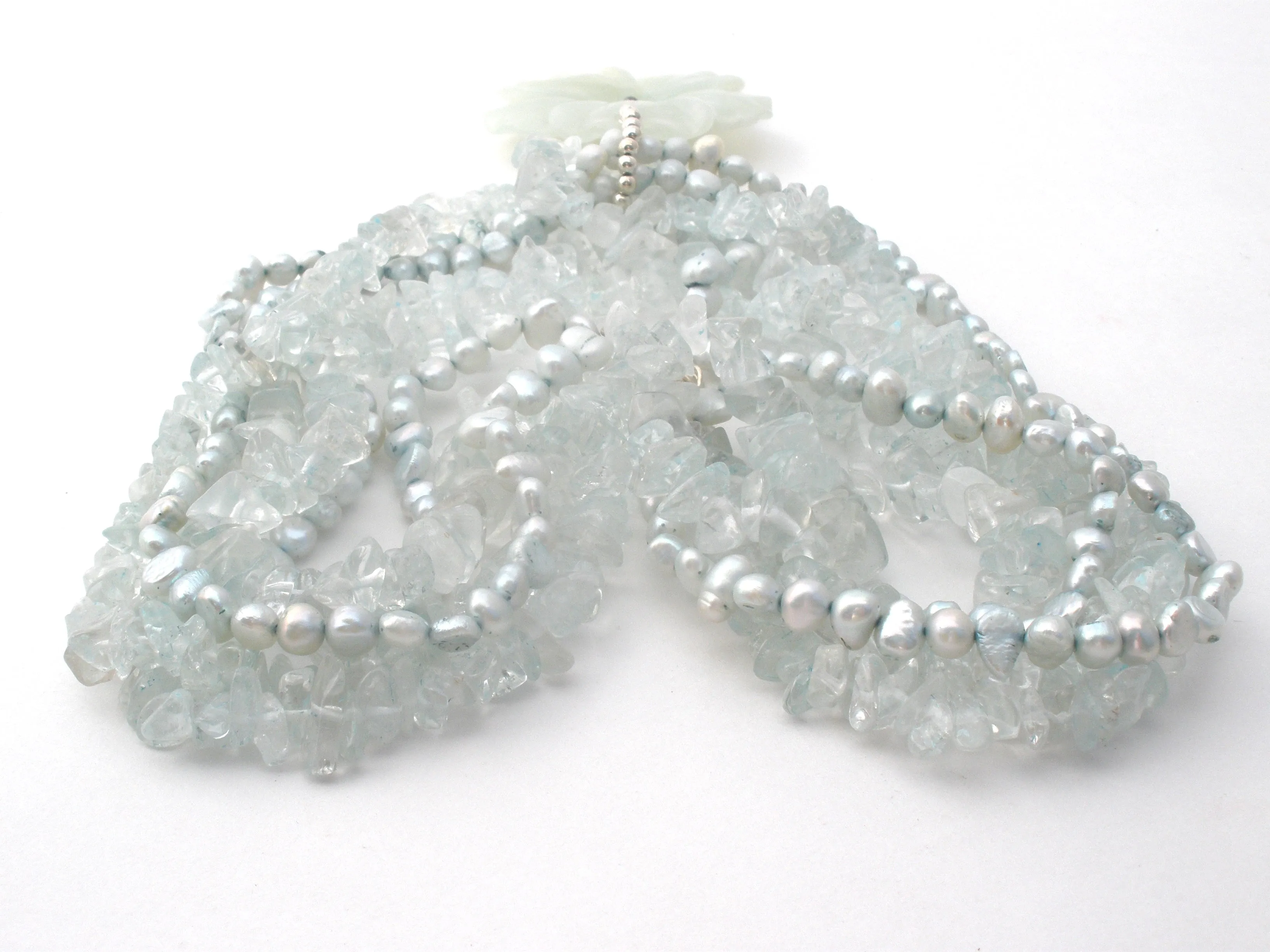 Aquamarine & Blue Pearl Flower Necklace 925