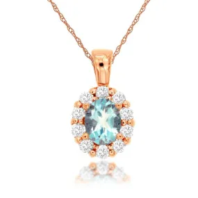 Aquamarine & Diamond Classic Halo Pendant