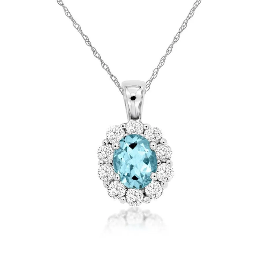 Aquamarine & Diamond Classic Halo Pendant