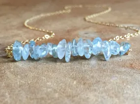 Aquamarine Crystal Bar Necklace Sterling Silver or 14K Gold Filled March Birthstone Jewelry