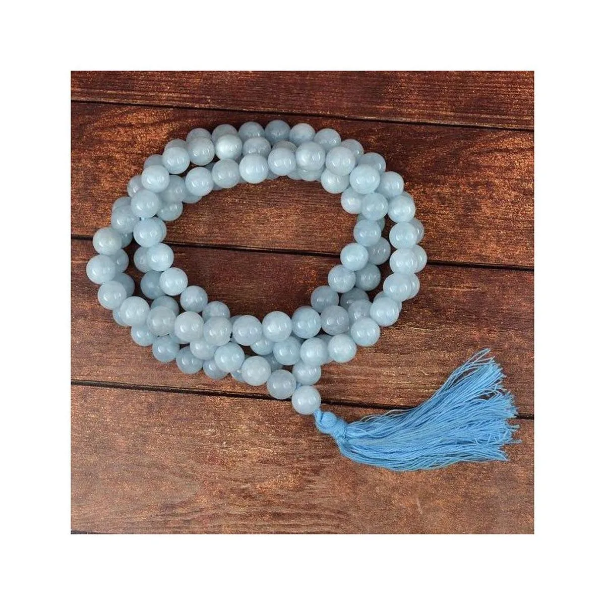 Aquamarine Round Beads Mala