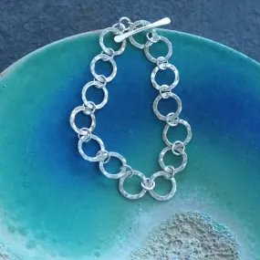 Argentium Silver Round Link Hallmarked Bracelet - Hammered Silver