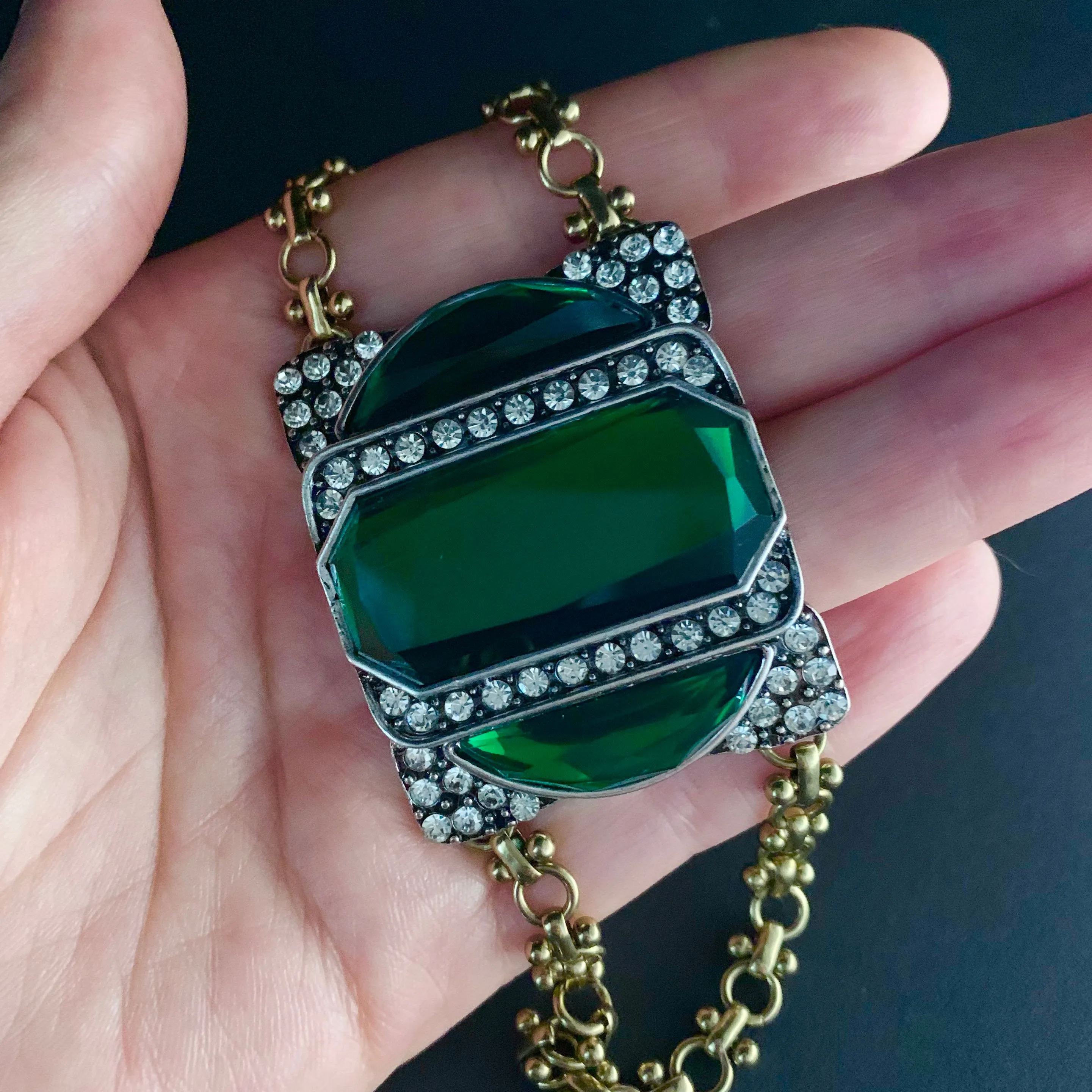 Art Deco Emerald Mixed Metal Bracelet