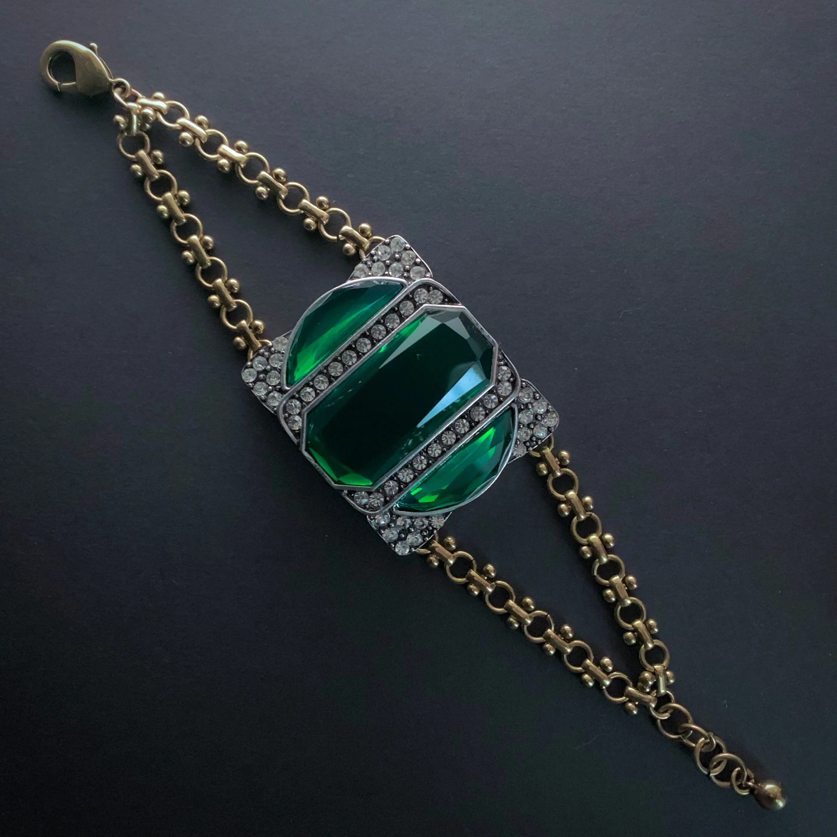 Art Deco Emerald Mixed Metal Bracelet