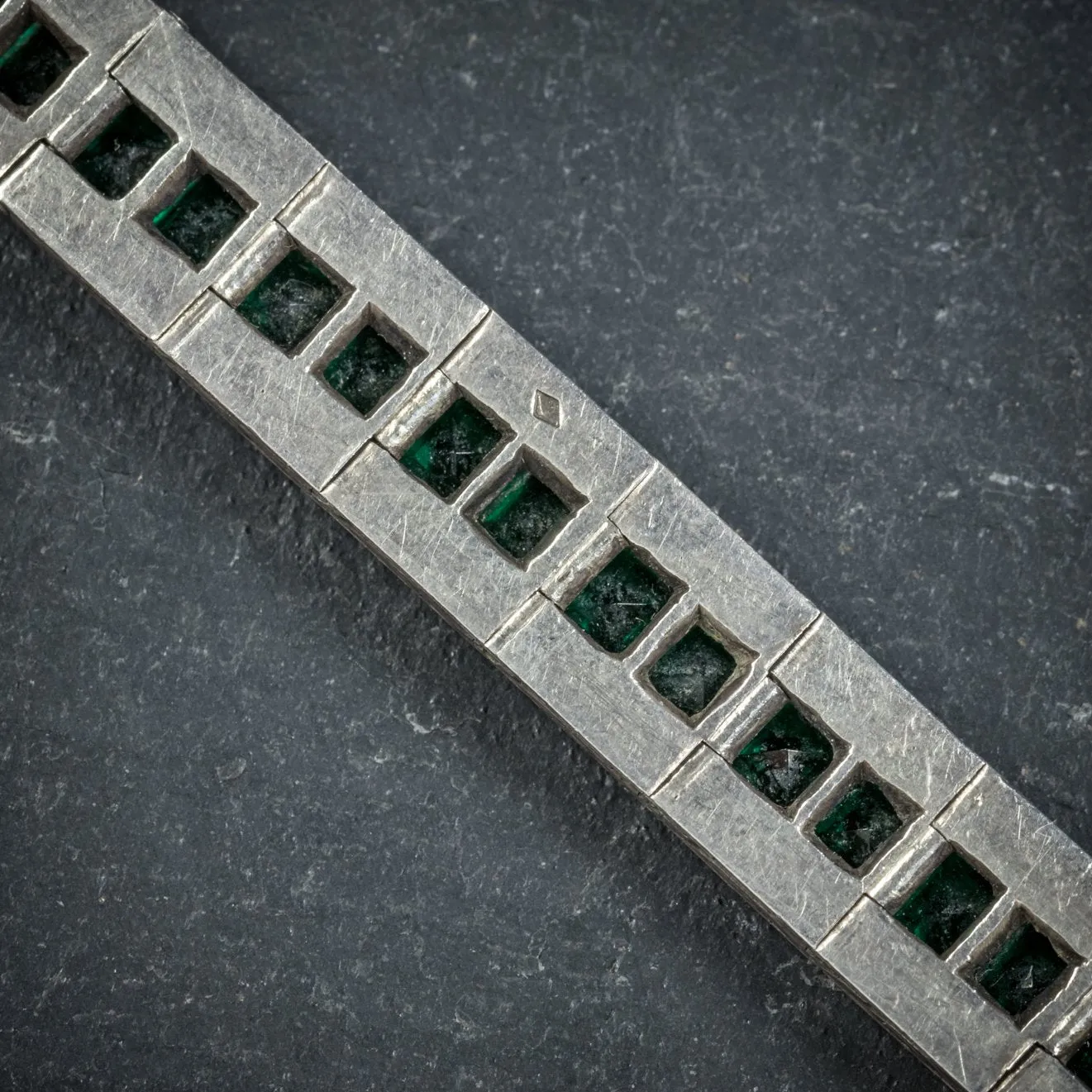 Art Deco French Silver Bracelet White Green Paste Stones Circa 1920