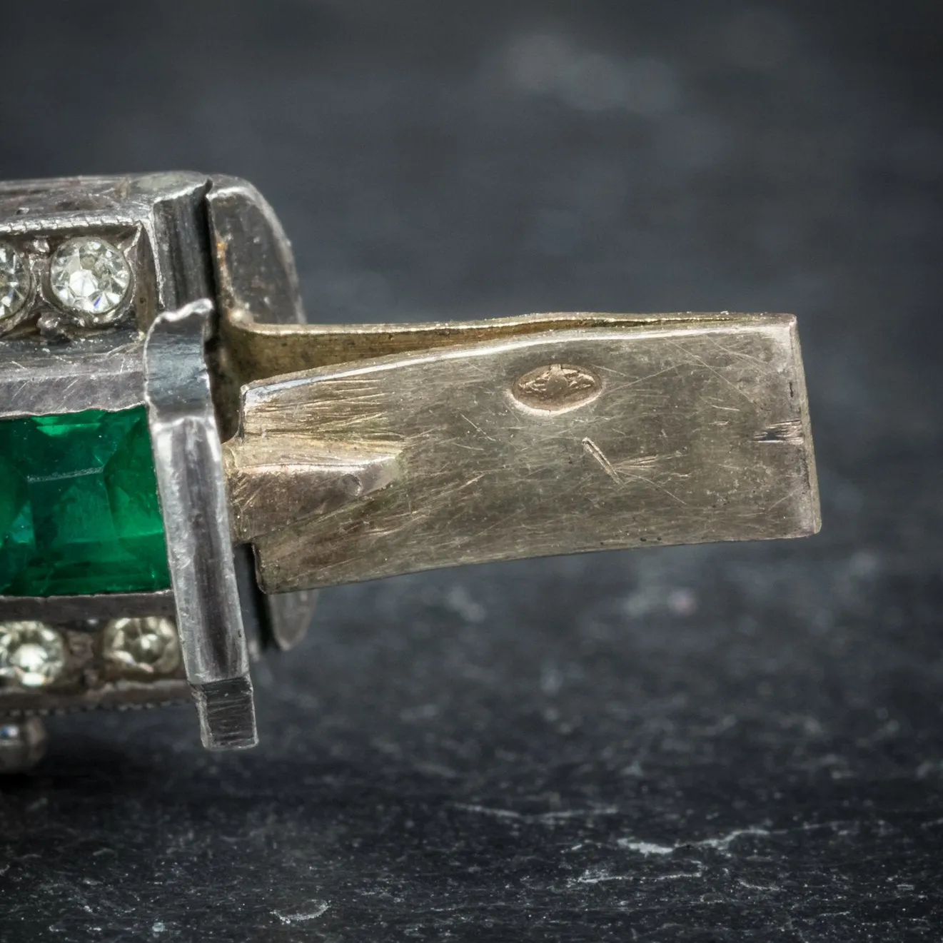 Art Deco French Silver Bracelet White Green Paste Stones Circa 1920