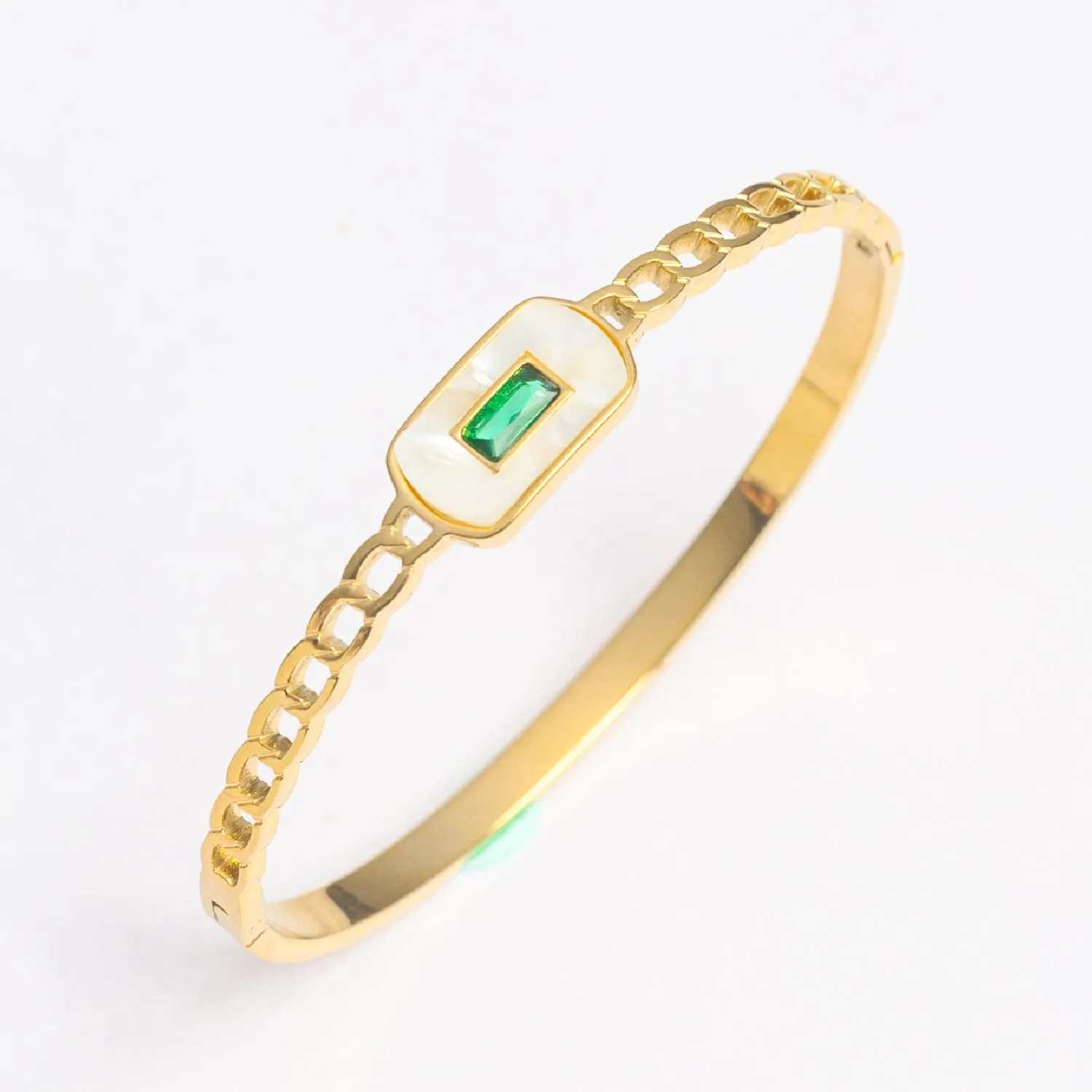 Artklim Gold Plated Emerald MOP Bangle Bracelet