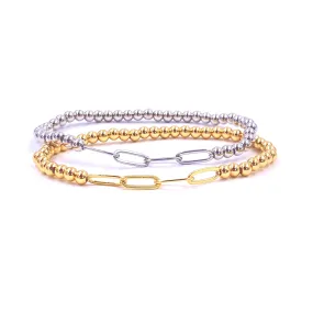 Ashley Gold Stainless Steel Beaded and Chain Stretch Bracelet