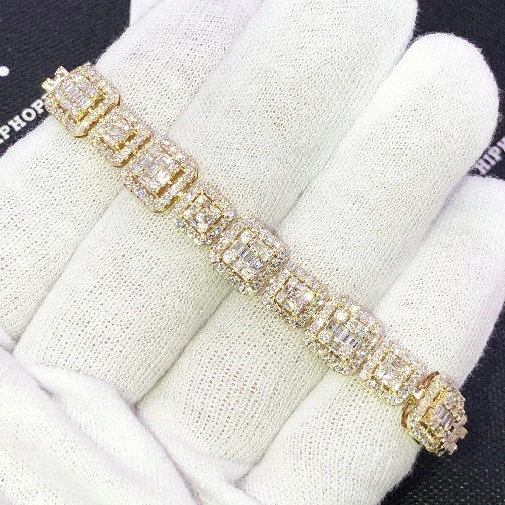 Baguette Cluster Diamond Iced Out Bracelet 6.95 Carats 10K Yellow Gold