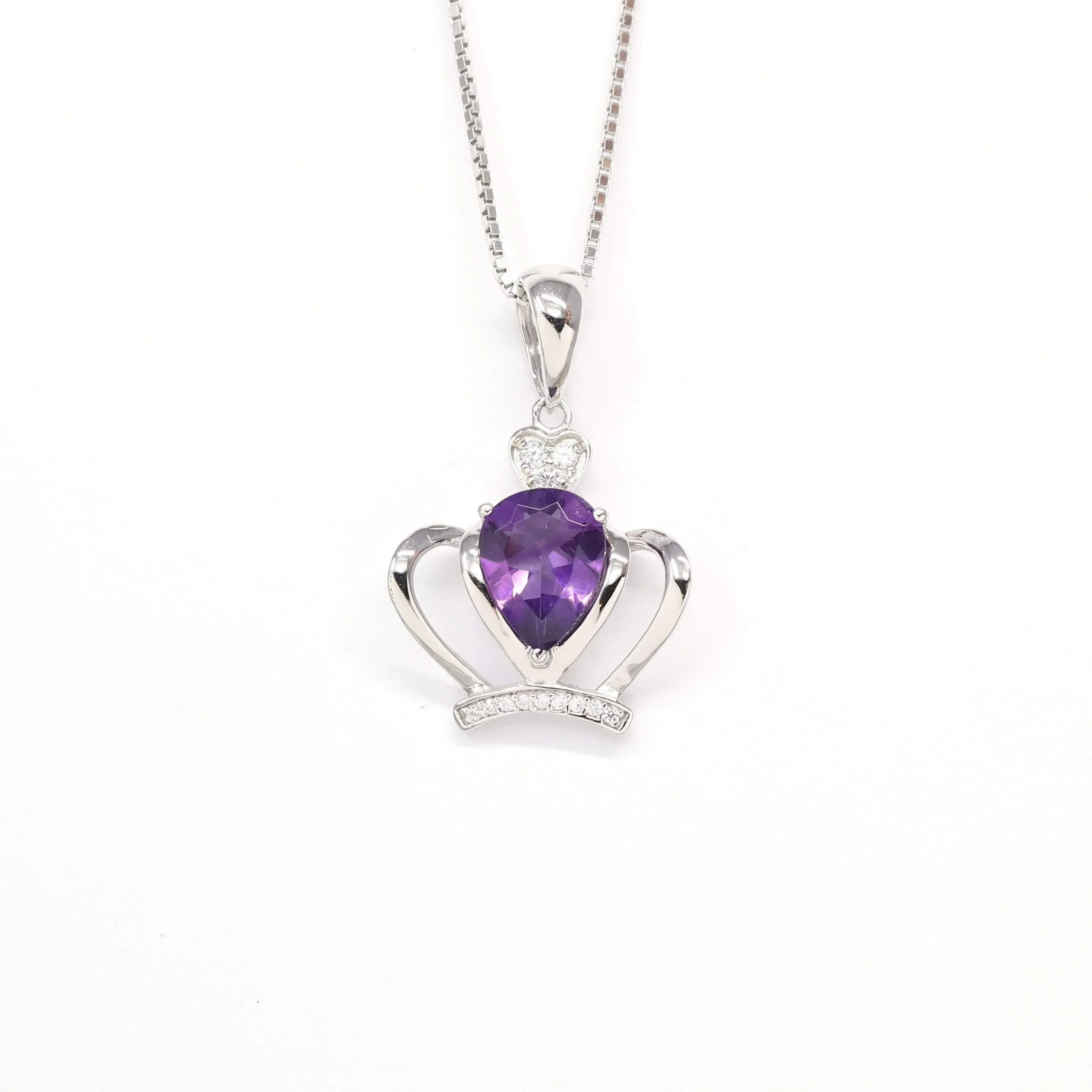 Baikalla "LOVE Crown" Sterling Silver Natural Crown Amethyst Necklace With CZ