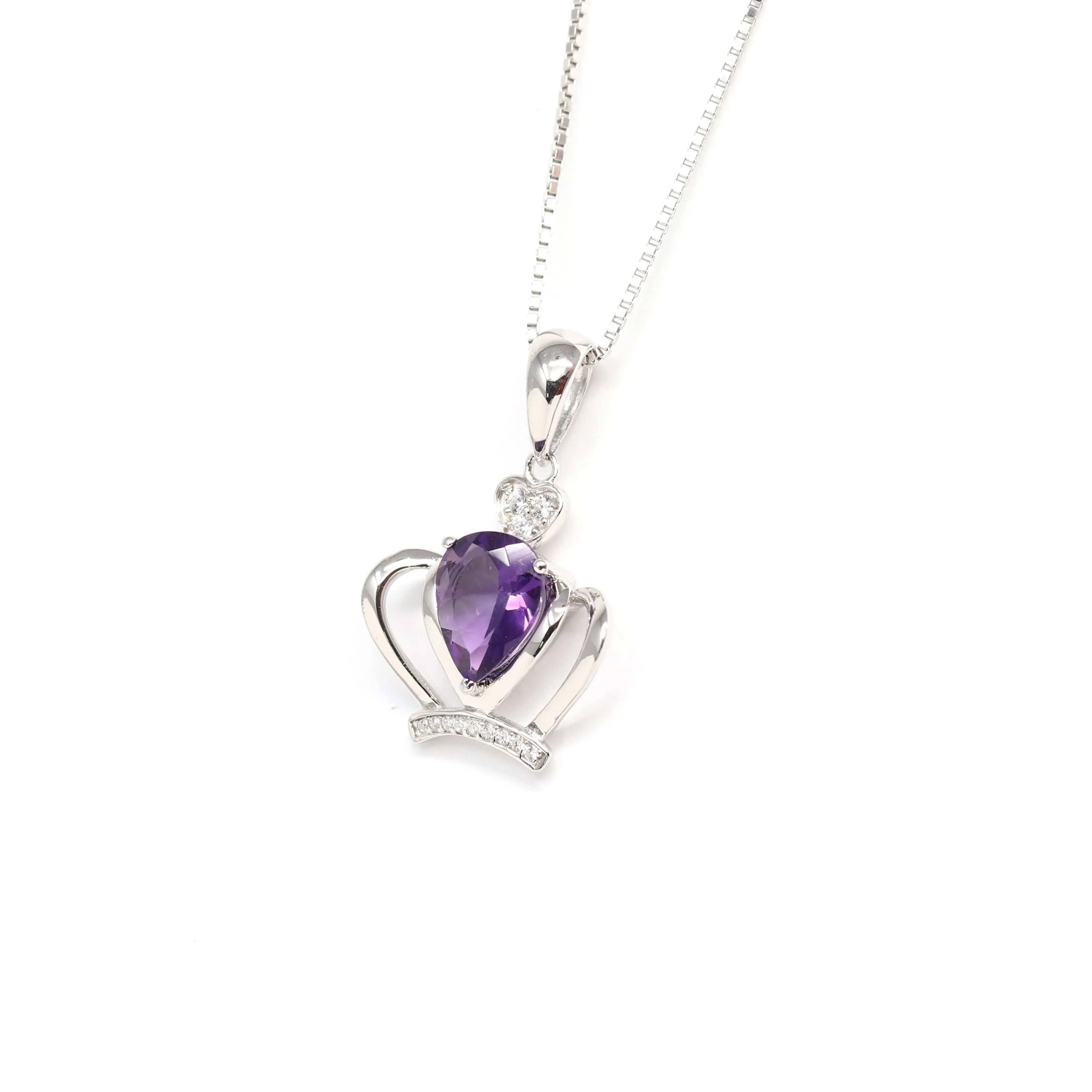 Baikalla "LOVE Crown" Sterling Silver Natural Crown Amethyst Necklace With CZ