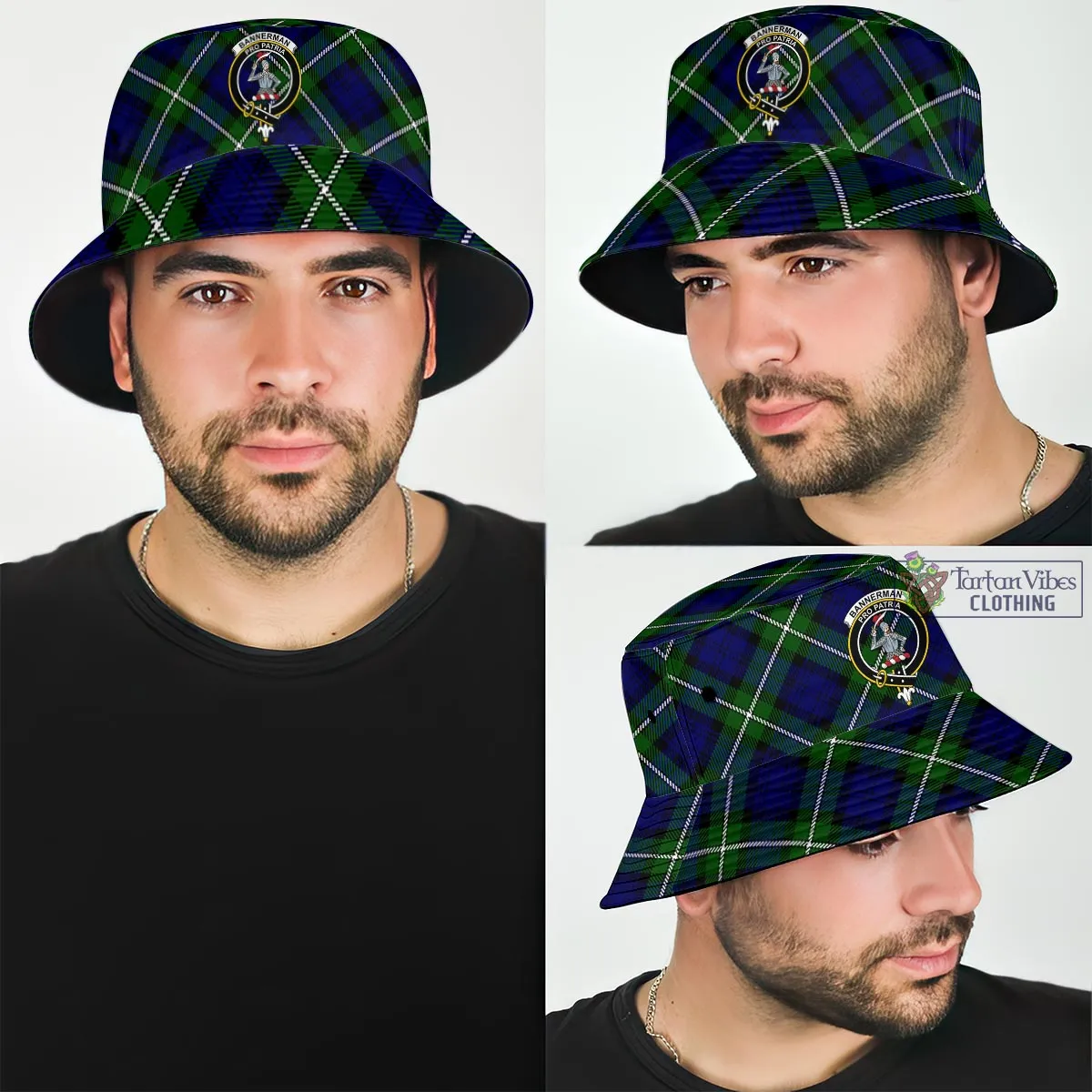 Bannerman Tartan Bucket Hat with Family Crest