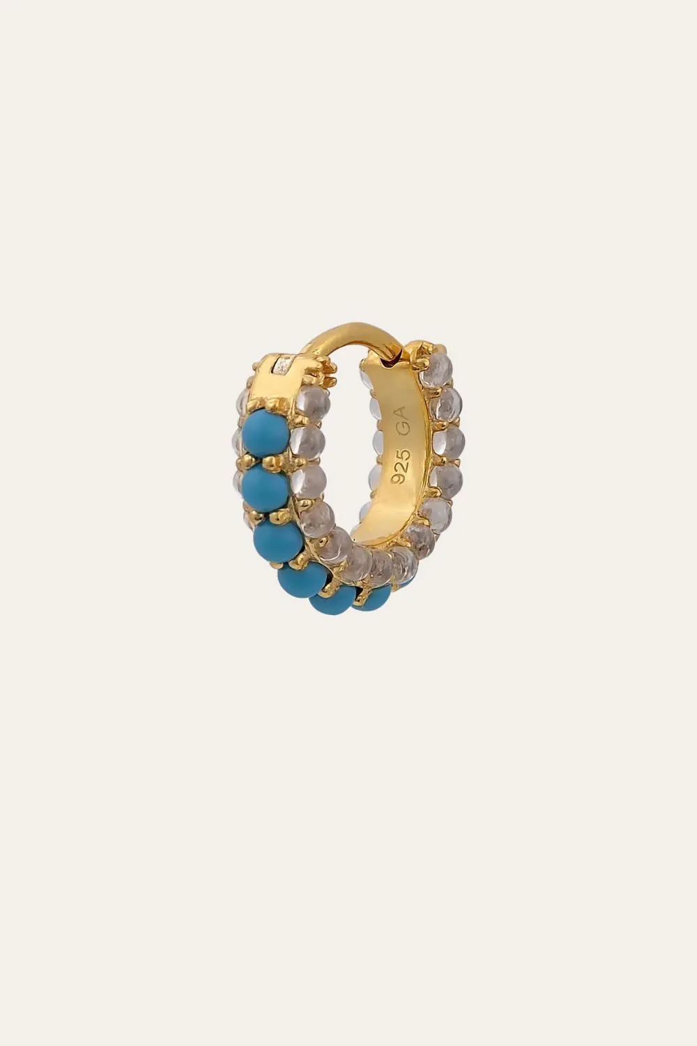 Barrel white cz & turquoise gold vermeil huggie