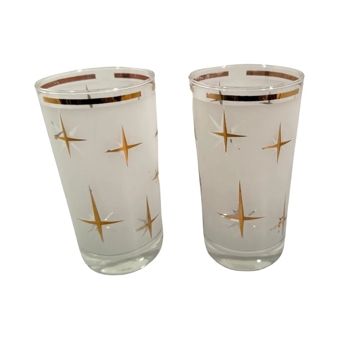 Bartlett Collins Mid-Century Frosted White Atomic North Star Cocktail Glasses (Set of 2)