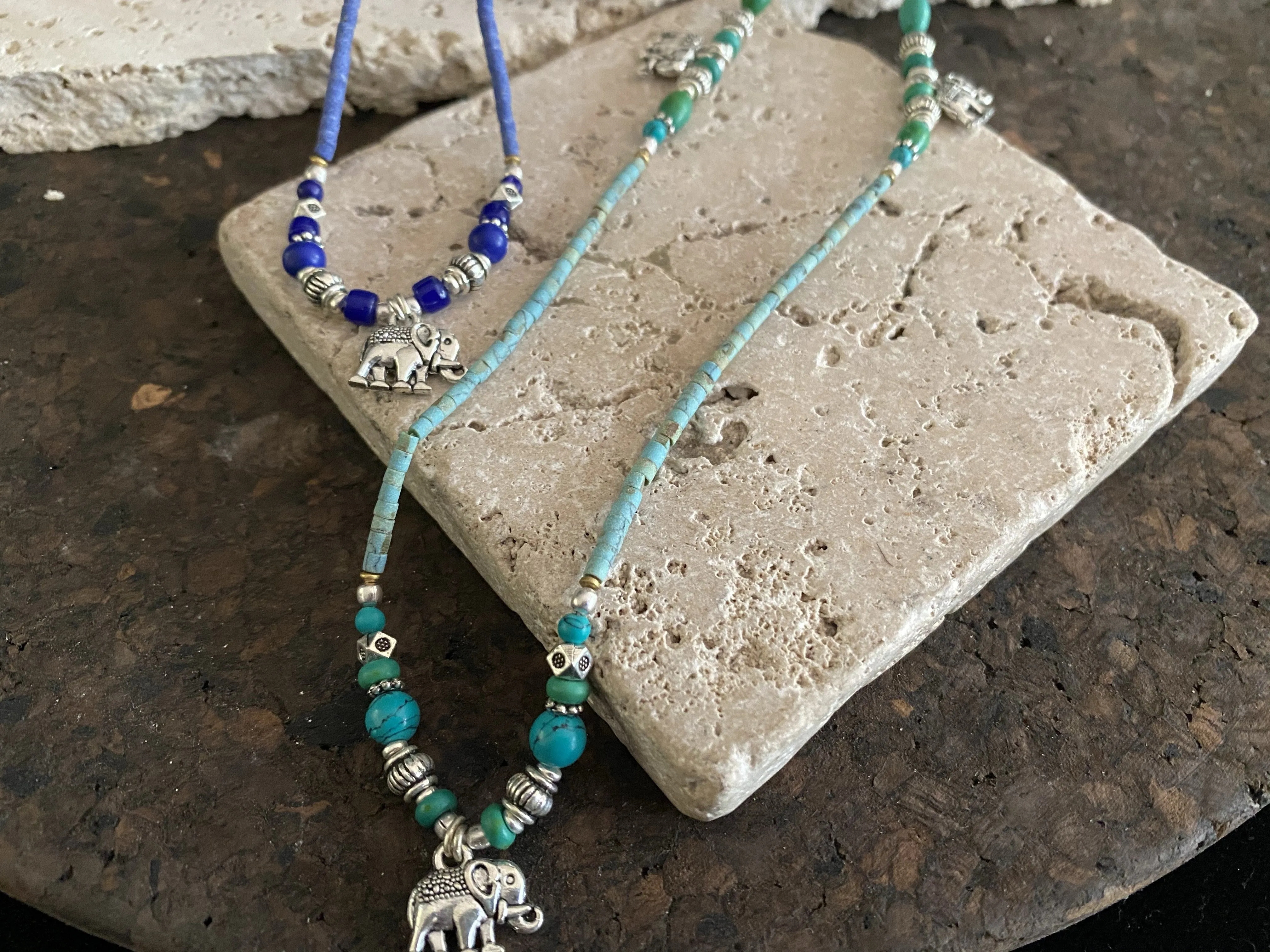 Beaded Stone Elephant Necklace