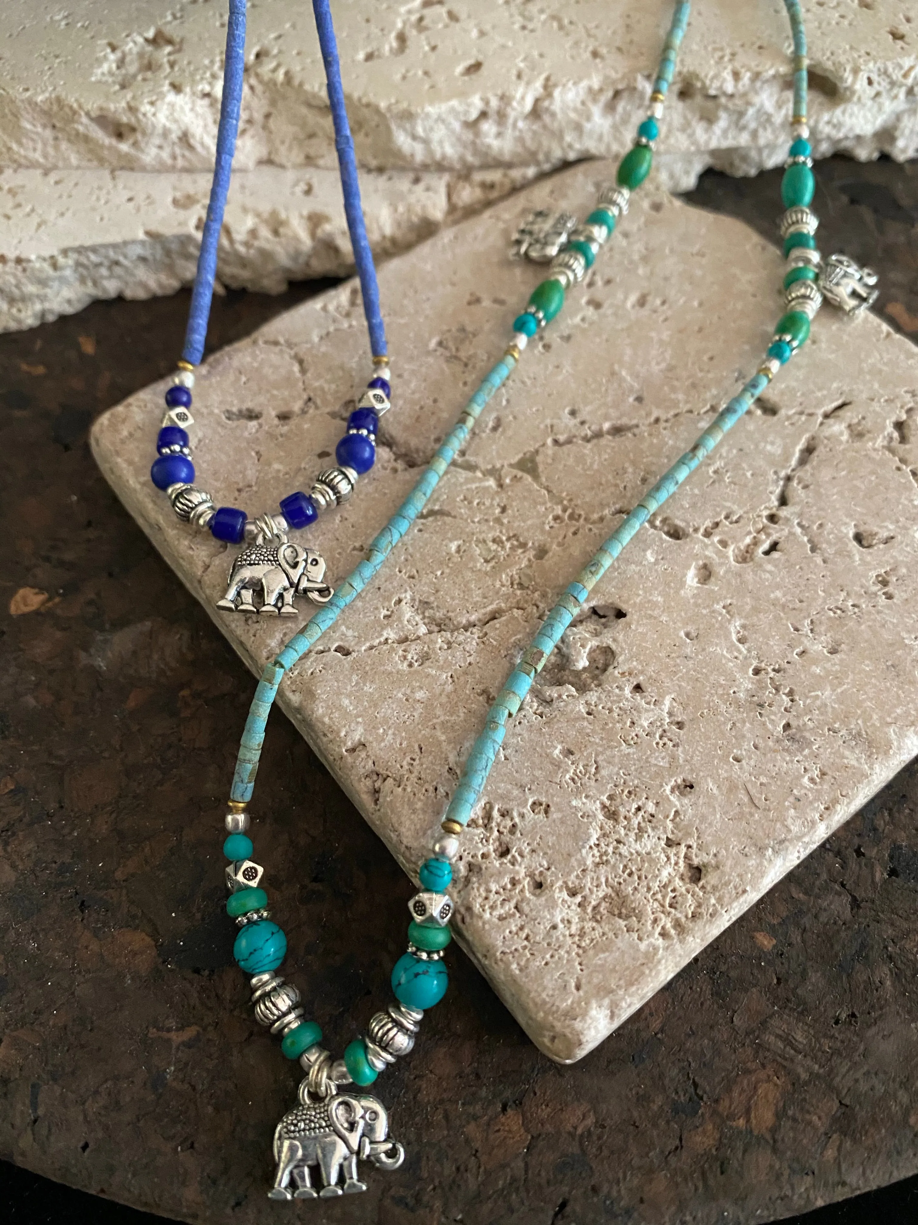 Beaded Stone Elephant Necklace