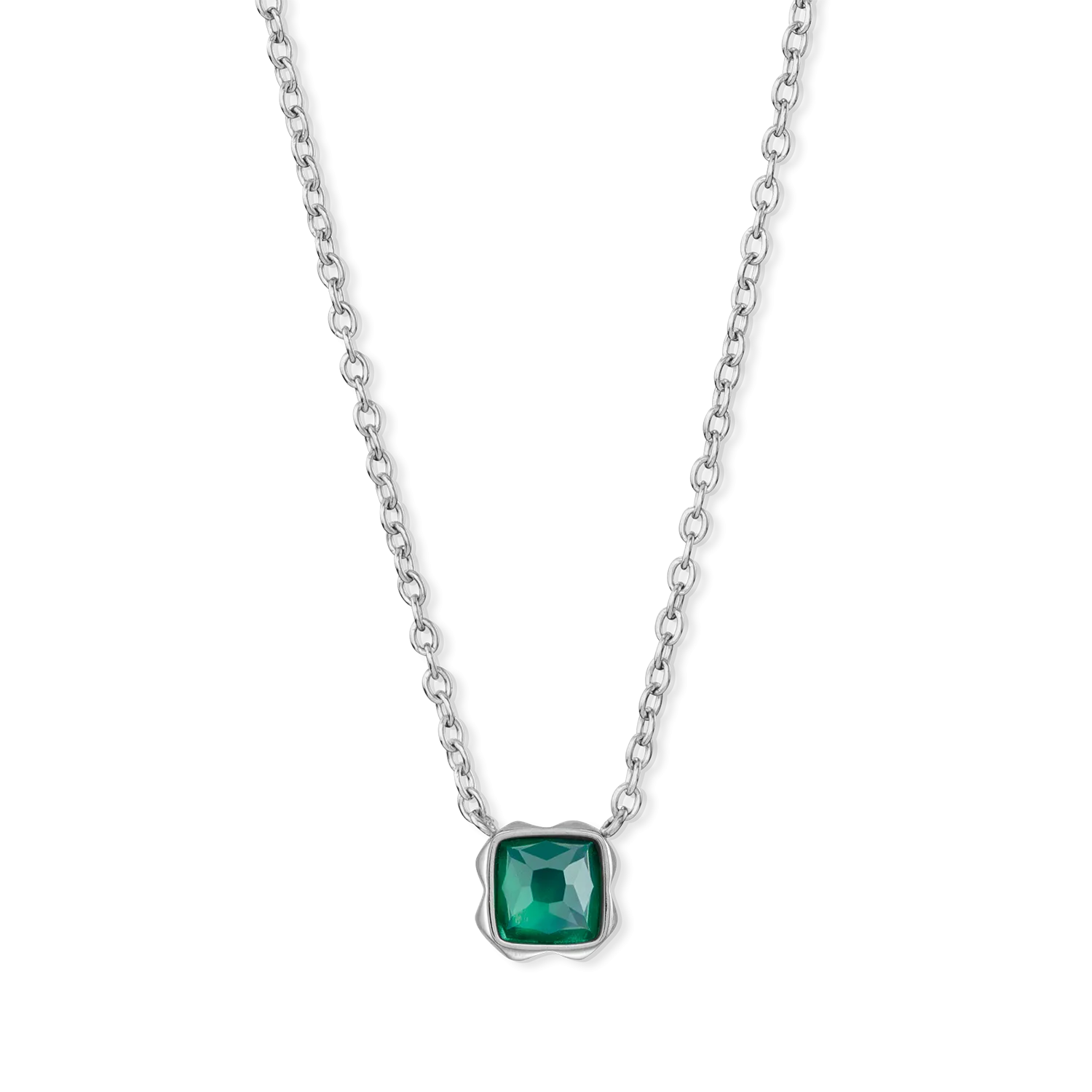 Birthstone May Necklace Green Agate Silver