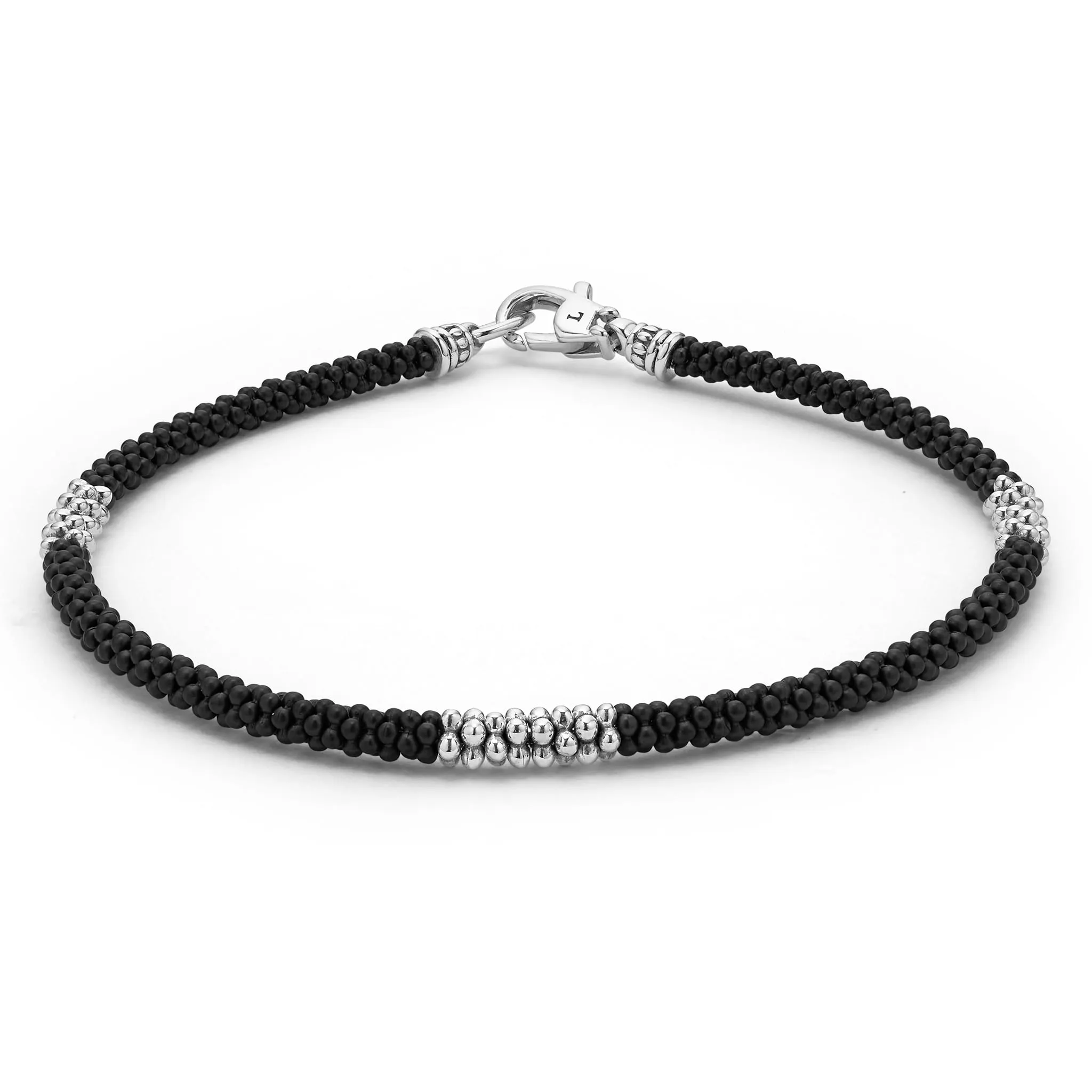 Black Caviar Three Silver Station Matte Ceramic Bracelet | 3mm