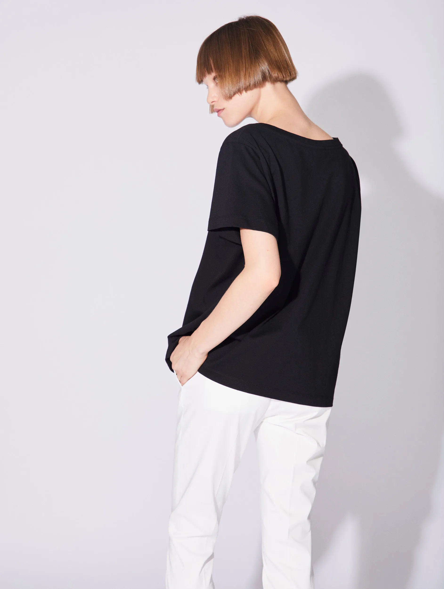 Black cotton jersey short sleeve T-shirt