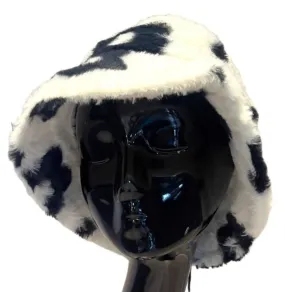 BLACK DAISIES FLUFFY WHITE BUCKET HAT