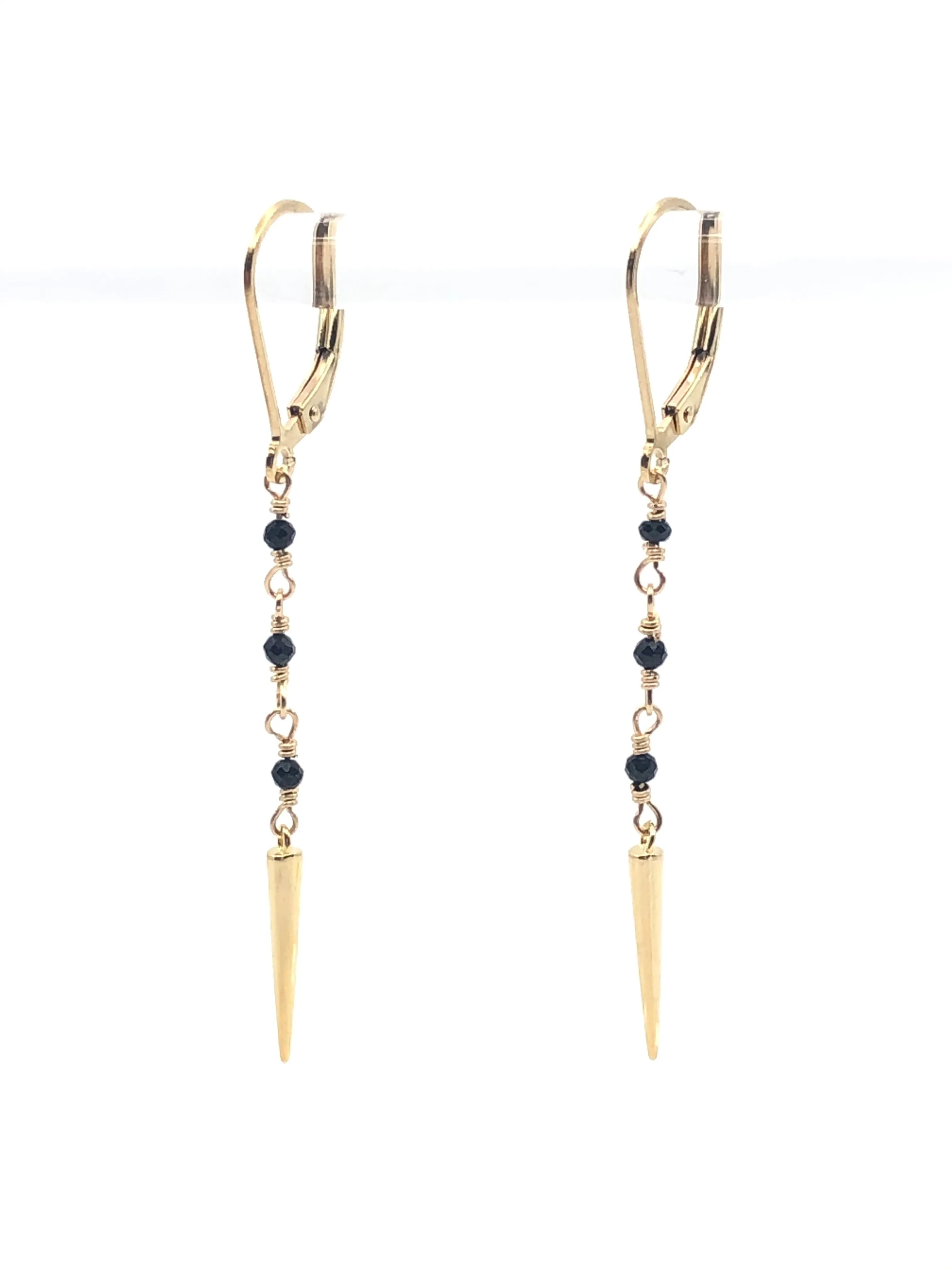 Black Spinel spike earrings gold fill