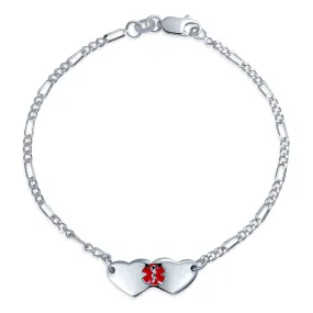 Blank Dainty Oval or Heart Medical ID Bracelet Sterling Silver 6-7 Inch