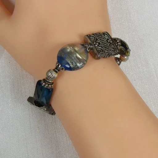 Blue & Silver Handmade Artisan Bangle  Bracelet