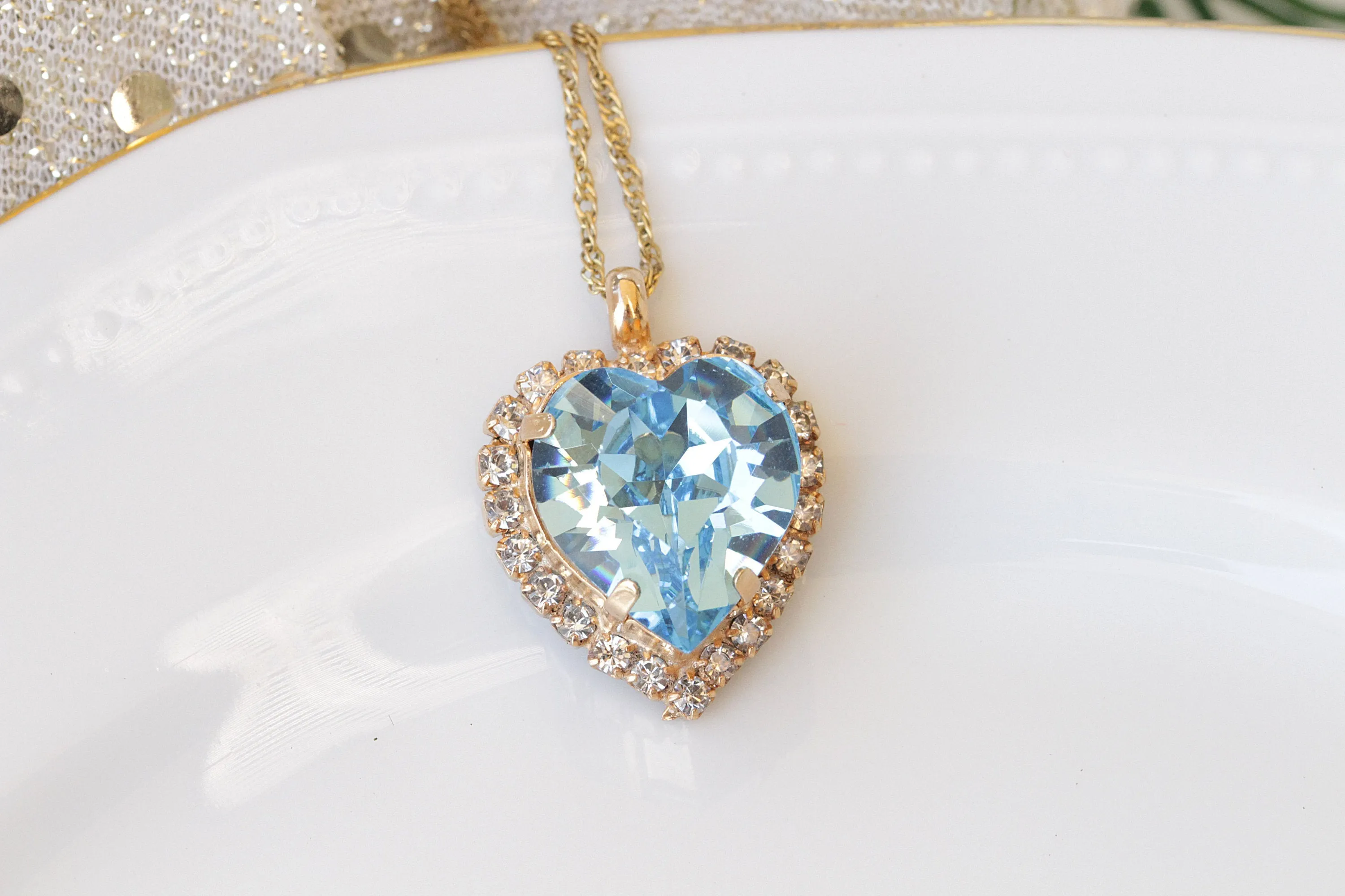 BLUE AQUAMARINE Heart Shaped Necklace