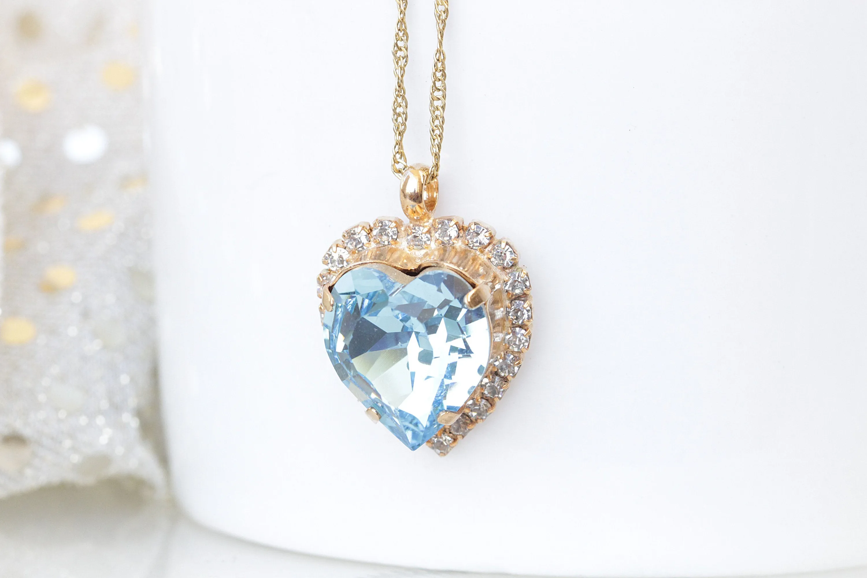 BLUE AQUAMARINE Heart Shaped Necklace