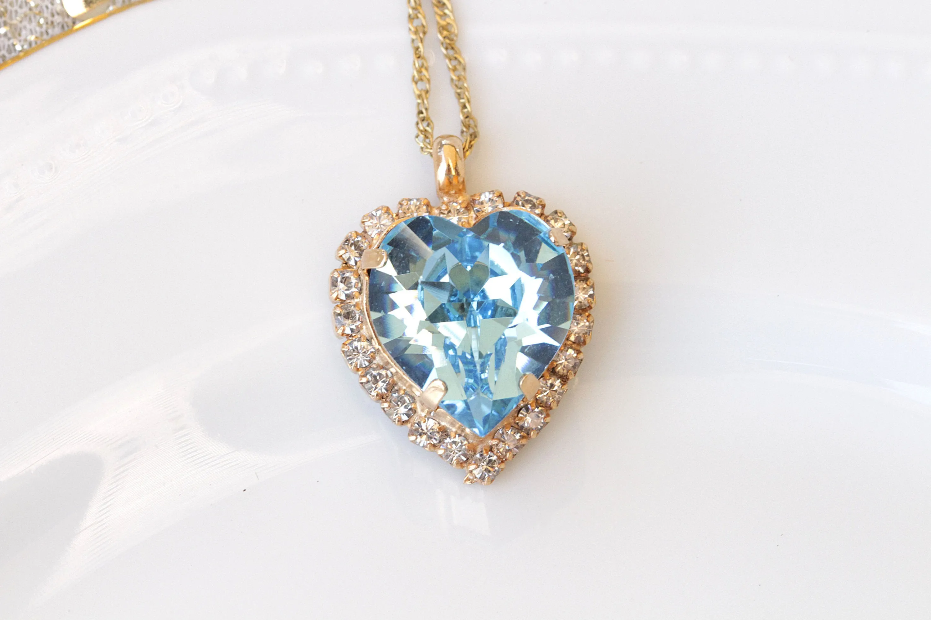 BLUE AQUAMARINE Heart Shaped Necklace