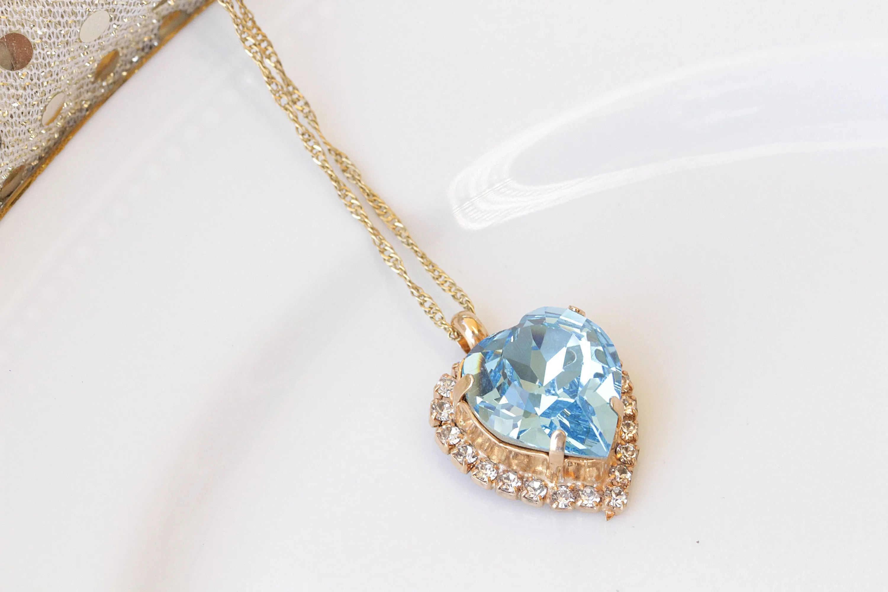 BLUE AQUAMARINE Heart Shaped Necklace