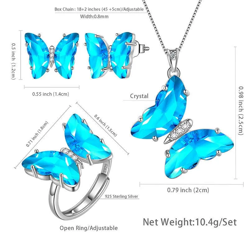 Blue Butterfly Jewelry Set 4PCS March Aquamarine Birthstone Women Girls Birthday Gifts