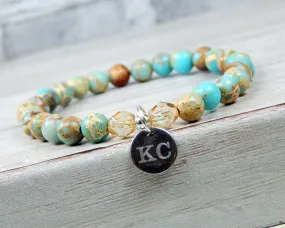 Blue Jasper Engraved Bracelet for Women - Light Blue Bracelet - Personalized Jewelry for Women