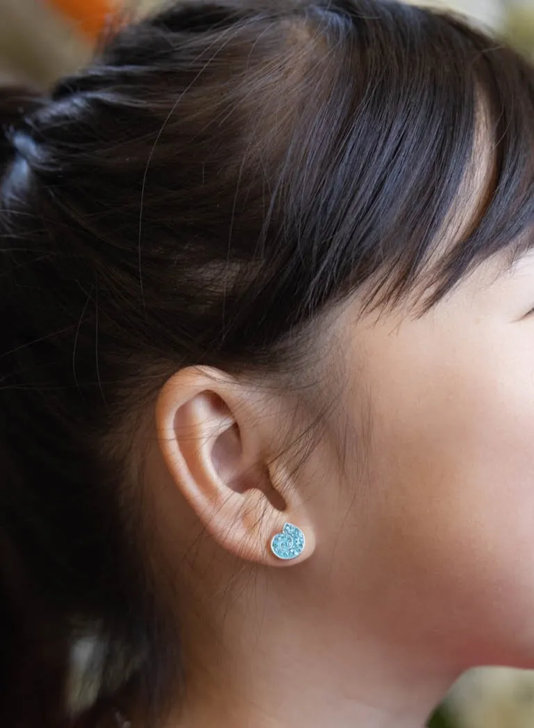 Blue Seashell Conch Crystal Sterling Silver Earrings and Necklace Set