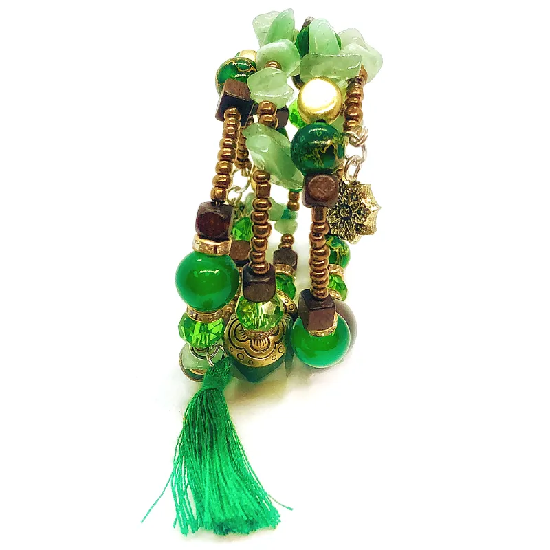 Bohemian Chic Green Multi Layered Coil Bracelet